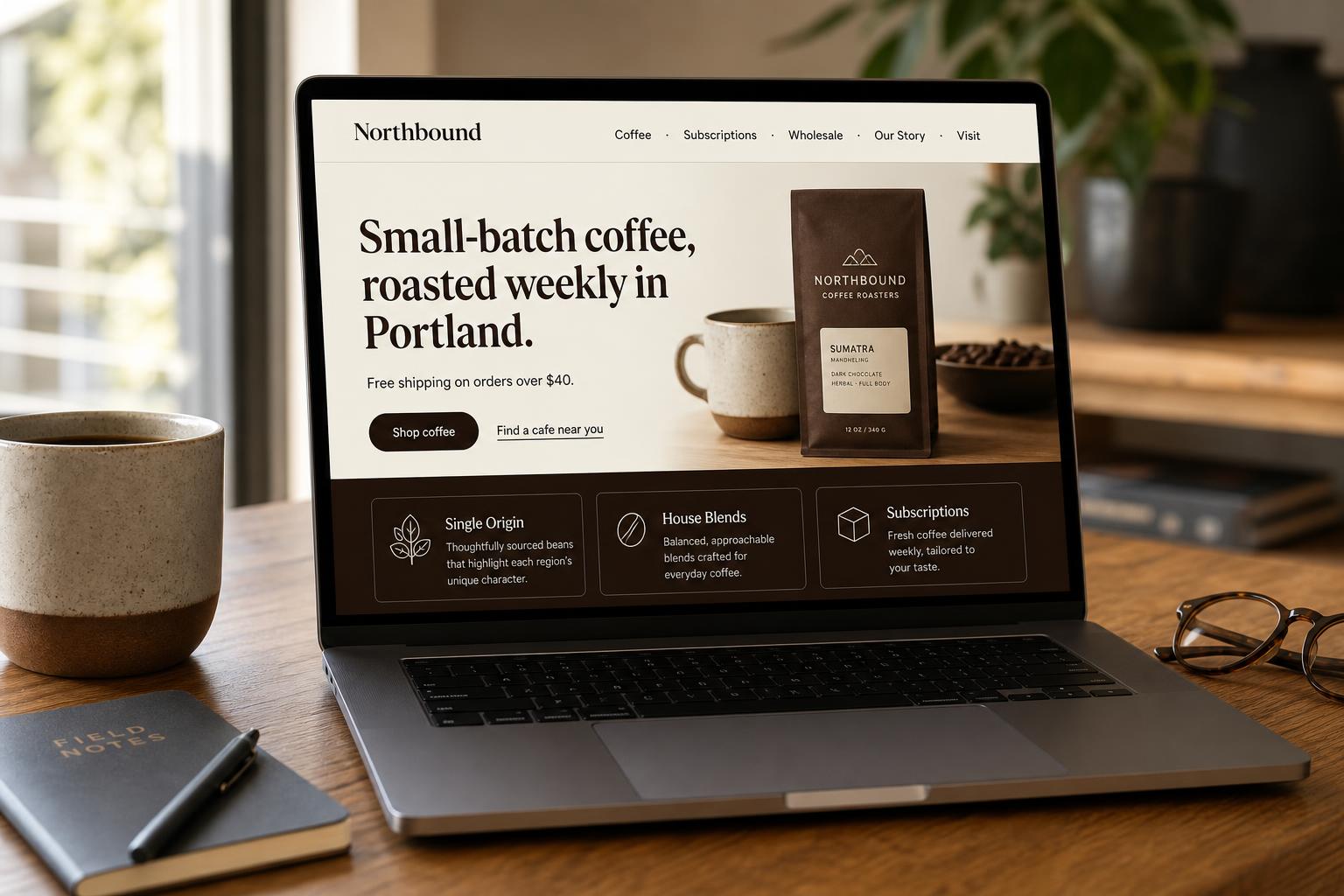 Concept website displayed on a laptop