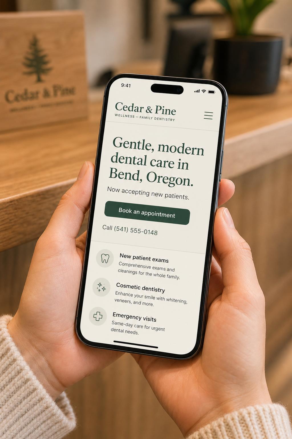 A responsive website shown on a phone